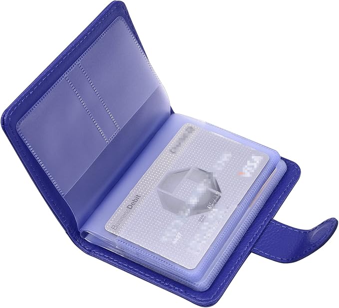 Wisdompro Slim PU Leather Credit Card Holder, Vertical Blue | RFID Blocking Wallet Debit Card Protector, Organizer Case, Card Case, 20 Card & 7 Memory Card Slots, with Magnetic Closure