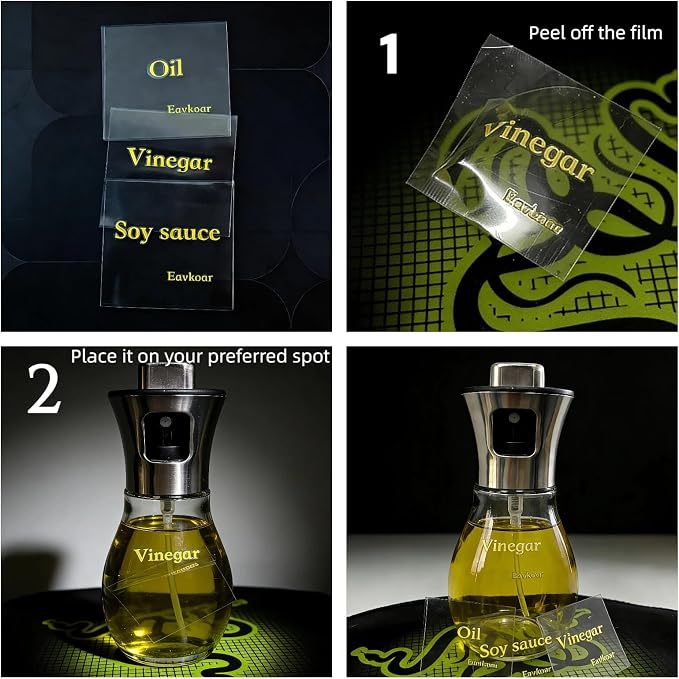 Olive Oil Fine Mist Spray Bottle - 6.7oz/200ml Cooking Sprayer for Air Fryer, Salad, Grilling & Frying - Kitchen Essential Tool（304 Stainless Steel）（with 3D stickers）