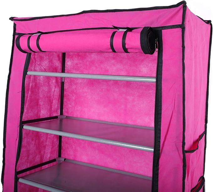 Shoe Rack, 10 Tier Shoe Organizer with Dust Cover, Shoe Storage Shelf for 20-27 Pairs of Shoes, Designed for Doorways, Entryway, Suitable for Sneakers, High Heels, Flats, and Boots (Rose Red)