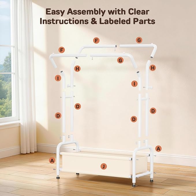 Kids Clothing Rack with Double Hanging Rods and Storage Basket | Child-Height Dress Up Storage for Toddler, Open Kids Closet for Baby Clothes, Costumes, Shoes and Toy, Bedroom Nursery