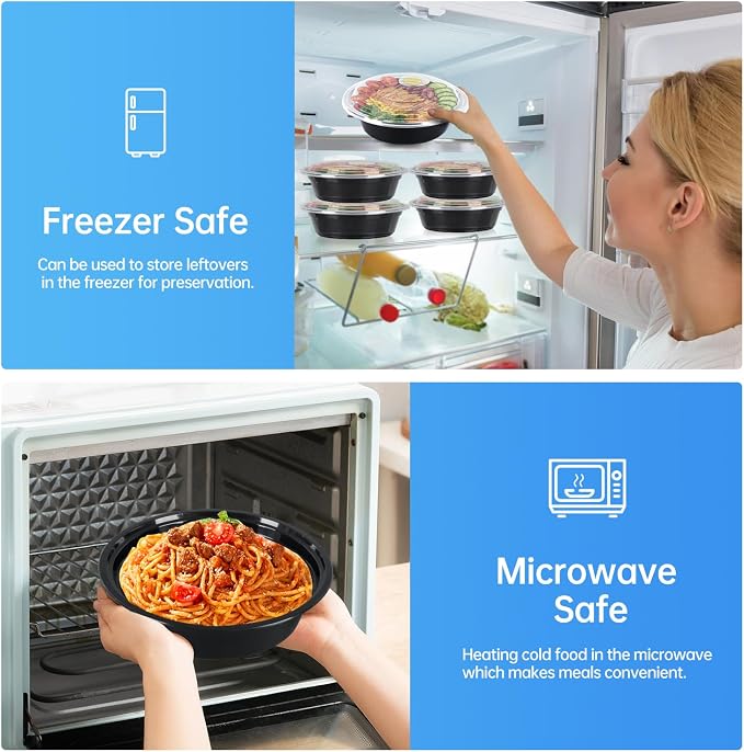 28oz Rectangle Meal Prep Containers with Lids, 50 Pack | BPA-Free Leakproof Reusable Plastic Food Storage, Microwave Safe Stackable Takeout Boxes for Hot Food