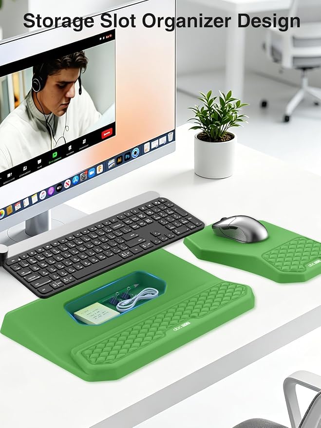 Ergonomic Wrist Rest with Keyboard Stand and Mouse Pad for Easy Typing | Keyboard Holder with Storage Slot, Mousepad for Carpal Tunnel Pain Relief with Massage Bulge and Slow Rebound Memory Foam