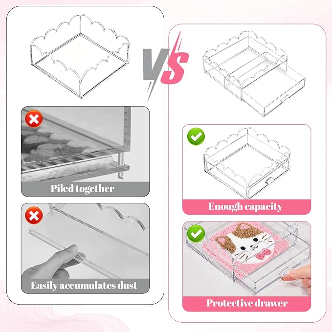 Acrylic Tray with Drawer 5" x 5" Scalloped Clear Acrylic Display Tray for Insert Needlepoint,Desk PMMA Organizer for Perfume Necklace Lipstick Cosmetic Bedroom Bathroom Napkin Tray