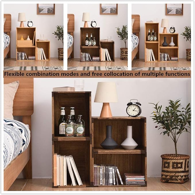 KIRIGEN Stackable Wood Storage Cube with Handles, Open Crate Bin, Brown | Wooden Box and Open Front ,Stackable for Books, Clothes, and Closet Storage, Assembly Required, 14.17 x 14.17 x 10.31 Inch