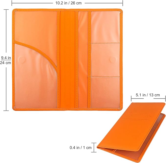 LumiMokki Premium Car Registration & Insurance Card Holder with Magnetic Shut, Vehicle Glove Box Car Organizer - For Documents, Cards, License (Orange)