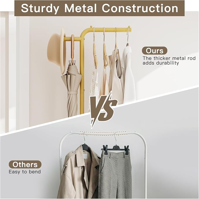 Small Rolling Clothing Rack with Shelf,Narrow Gold Clothes Rack with Wheels | Gasvadivum 71" Tall Sturdy Metal Garment Rack with Hanging Rod, Freestanding Portable Coat Rack for Bedroom, Entryway