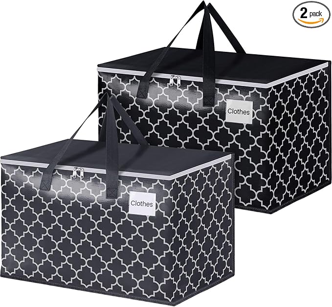 Extra Large Moving Bags, Heavy-Duty Storage Totes with Zipper Top and Sturdy Handles, Moving Supplies for Space Saving and Packing, Collapsible Storage Bags, Black & Gray, 125L, 2-Pack