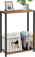 Homleke Narrow Side Table with Magazine Holder, Skinny End Table | Space-Saving Design, Small Spaces, Storage Shelf, Metal Frame, Easy Assembly, 7.1" D x 16.9" W x 23.6" H, Rustic Walnut