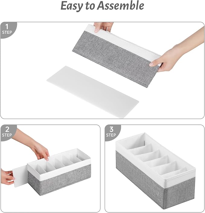 3 Packs Fabric Belt Organizer, 6 Grids Belt Organizer for Closet and Drawer, Foldable Dresser Drawer Organizers, Tie Storage -GreyWhite