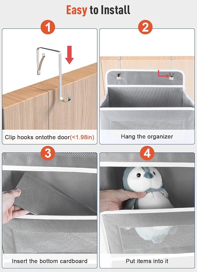 Over The Door Organizer Storage with 10 Pockets, 5 Shelf Hanging Door Storage Organizer for Nursery, Pantry, Bathroom & Bedroom, Reinforced Shelves,Holds up to 48lbs