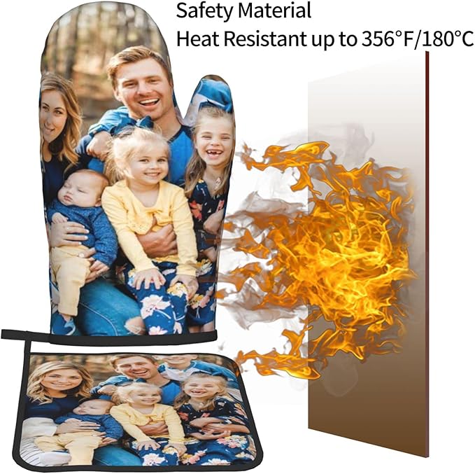 Custom Oven Mitts and Pot Holders Personalized with Your Face, Baking Gifts for Women for Kitchen Cooking, BBQ, Grillin-Style3, 1 Oven Mitts+ 1 Pot Holders