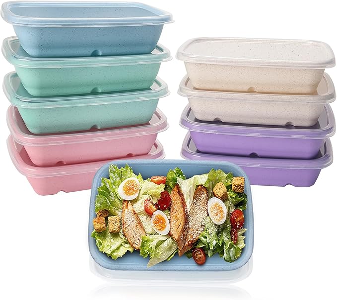 32 oz Meal Prep Containers,10Pcs Reusable Food Storage Containers with Lids | Wheat Straw Bento Lunch Box Container, Stackable Tupperware To Go Food Containers,BPA Free, Microwave Freezer Dishwasher Safe