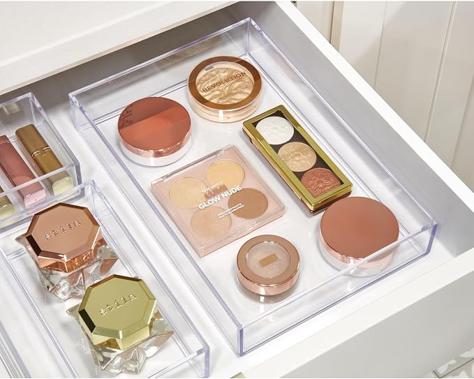 iDesign Makeup Drawer Organizer Tray for Vanity or Bathroom Countertop - Set of 2 - Clear