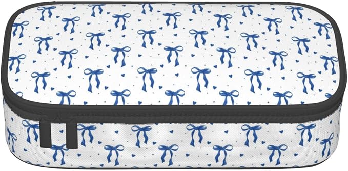 Blue Bow Large Pencil Case for Girls Boys, Pencil Pouch Pen Bag Kids Teen | Big Capacity with Flip Top Zipper Stationery Organizer Storage Back to School Supplies for School Office College Student