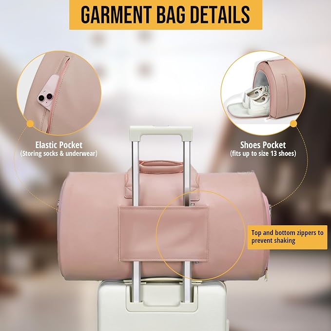 Convertible Garment Bag, Carry on Garment Duffel Bag with Shoulder Strap, Men's Women's Travel Clothing Bag with Shoe Compartment, 2-in-1 Hanging Suitcase Suit Business Travel Bag (Champagne)