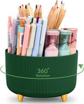 KONVINIT Pencil Pen Holder for Desk, 5 Slots 360-Degree Rotating Desktop Organizer, Cute Desk Organizers and Accessories for School, Home, Office and Art Supply, Dark Green