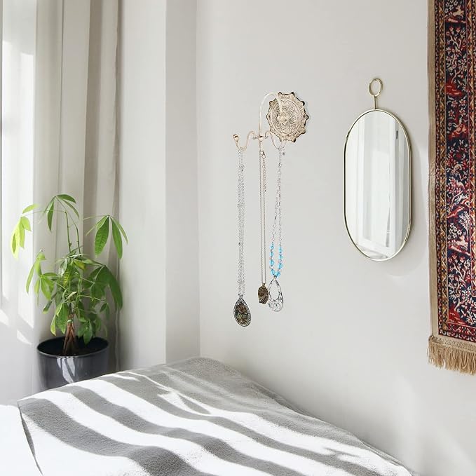 NIKKY HOME Wall Mounted Hooks Jewelry Organizer for Necklace, Earrings | Rustic Hanging Vintage Decorative Shabby Chic Jewelry Storage Display Hanger Gift for Women Girl Lady