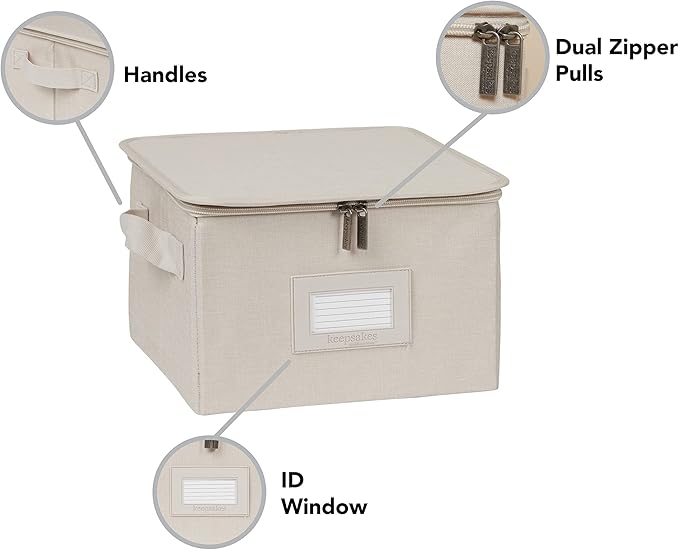 Covermates Keepsakes Zip-Top Storage Box Set, 3 Pack Heavy Duty Polyester Organizer Bins, Stackable Design, ID Window, Reinforced Handles, Closet Home Storage, Beige Heather