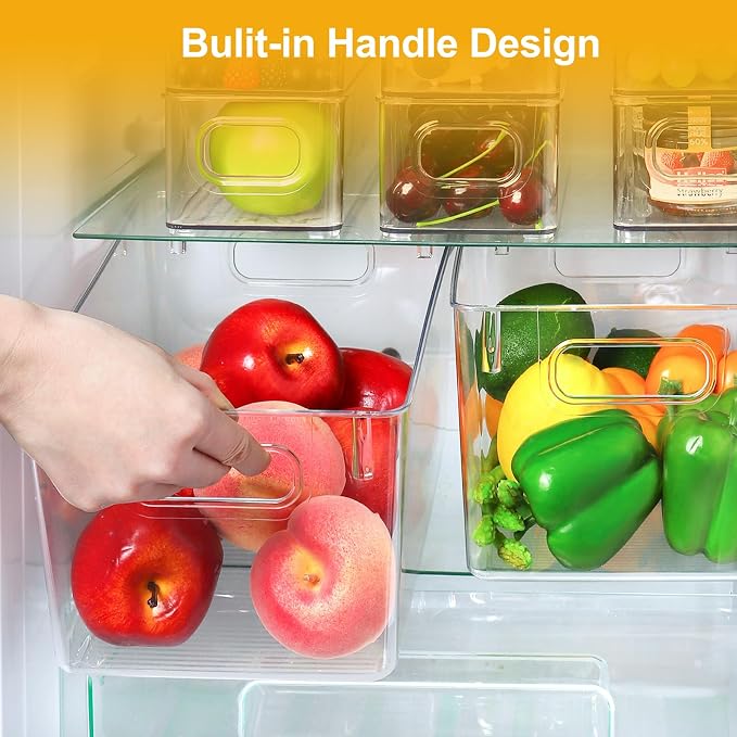 Hudgan Set of 8 Clear Plastic Storage Bins, 8 Large Storage Containers for Pantry Organizers, Home Edit, Kitchen Cabinet, Refrigerator, Under Sink Organization, Bathroom, Office