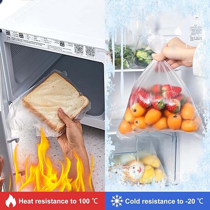 Plastic Produce Bag 12" X 20", Clear Food Storage Bags for Food, Bread, Vegetable, Refrigerator Storage, Kitchen, Fruits and Meat, Easy To Tear, Continuous Roll- 350 Bags/Roll (2 Rolls)