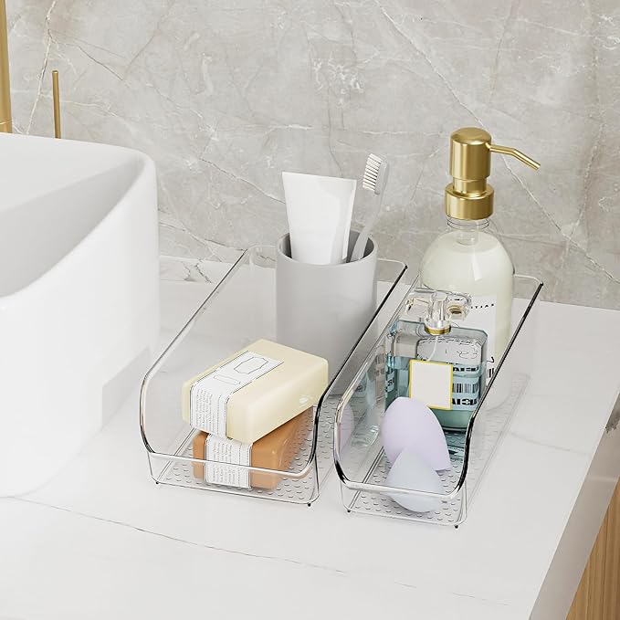 Ettori Set of 4 Clear Storage Bins for Fridge & Cabinet Organization, BPA-Free Plastic Food Organizers to Instantly Declutter Your Kitchen