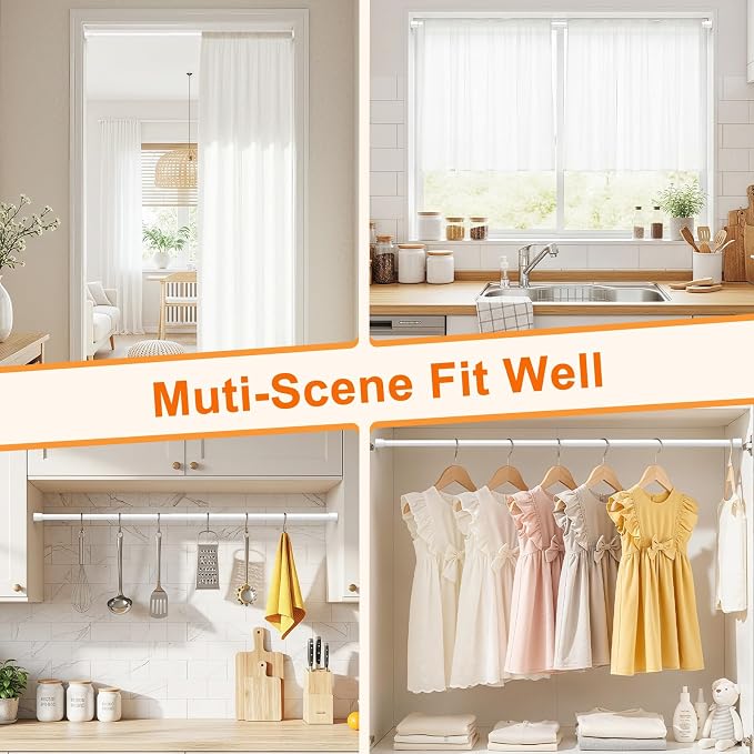 White Tension Curtain Rod 18-39 Inch Small Adjustable Spring Loaded Rod | No Drill Non Slip Sturdy Renter Friendly Rods for Small Window Bookshelf Doorway Closet Pantry