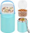 20oz Soup Thermo for Hot Food with a Snack Box Container，Leak Proof Insulated Lunch Container Kids and Adults，Stainless Steel Double Wall Vacuum Wide-mouth Food Jar with Spoon and Handle（Sky Blue）