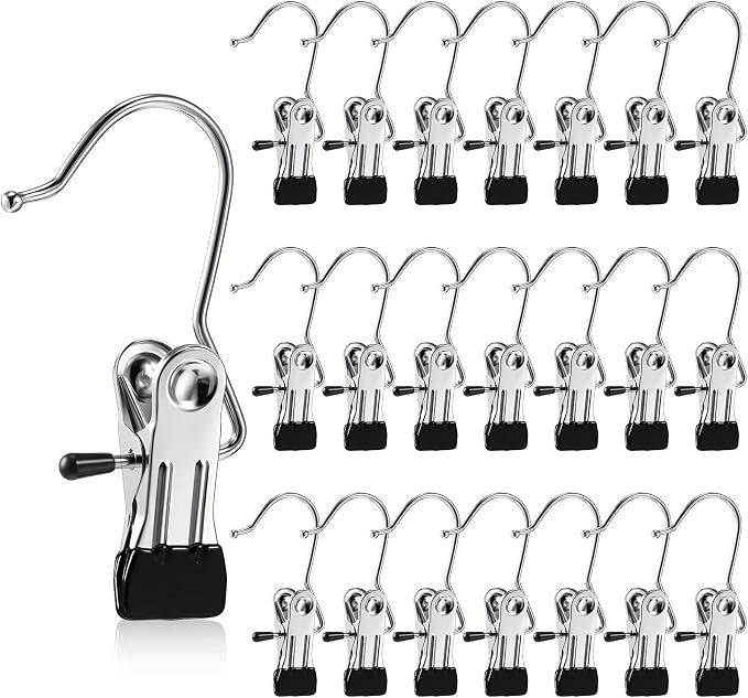 Hotop 36 Pieces Boot Hanger Clips for Closet, Laundry Hanging Hooks Heavy Duty Clips Boot Holder Portable Single Hooks Space Saving for Pants Jeans Clothes Hats Tall Towels (Silvery)