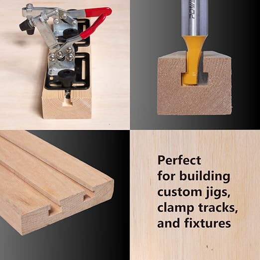 POWERTEC T Track Router Bit, Tungsten Carbide Tipped Router Bit, 1/2" Shank, 1/2" Dia., Slatwall for Picture Frames, T Track Accessories, Compatible with 1/4" T Bolts (73067)