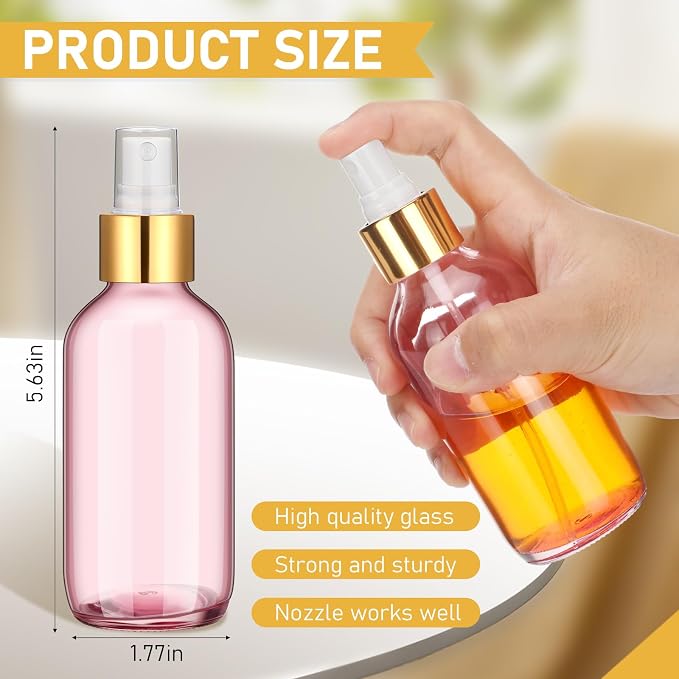 Maxcheck 50 Pieces 4oz Glass Spray Bottles for Essential Oil Small Empty Spray Mist Bottle Empty Fine Mist and Refillable Mister Refillable Liquid Containers for Perfumes, Cleaning(Pink, Gold)
