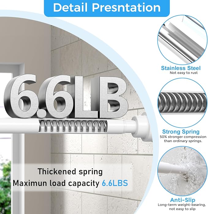 2 Pack Spliced Shower Curtain Rods 31-76 Inch, 7/8" Diameter No Drill Tension Rod, Ivory White Adjustable Curtain Rod for Bathroom, Window, Closet, Anti-Rust Non-Slip