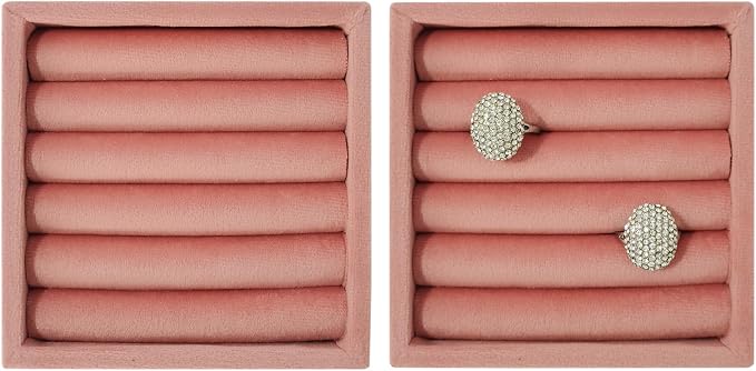 SCIKHETF Velvet Ring Earrings Studs organizer Tray Small Ring Insert Display Tray 5 Slots Stackable (Peach Pink)