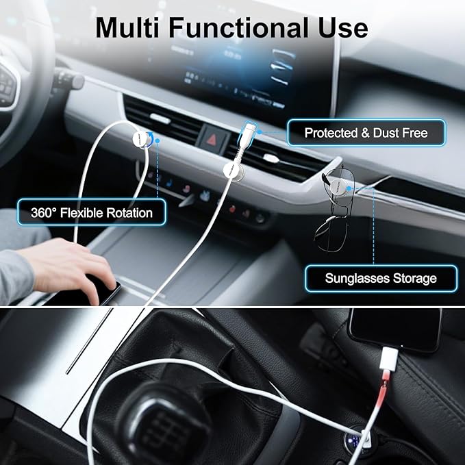 6 Magnetic Spring Cable Clip Rotatable Cord Holder Desktop Cord Organizer 2 Charging Cord Protectors for Nightstand Phone Charger Organizer Computer Desk Cable Management Appliance Adhesive Wire Strap
