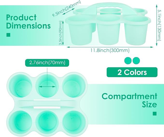 2 Pack Classroom Caddy For School,Kidsroom,Pencil Holder,Plastic Cup Caddy for Drink Delivery (Green)