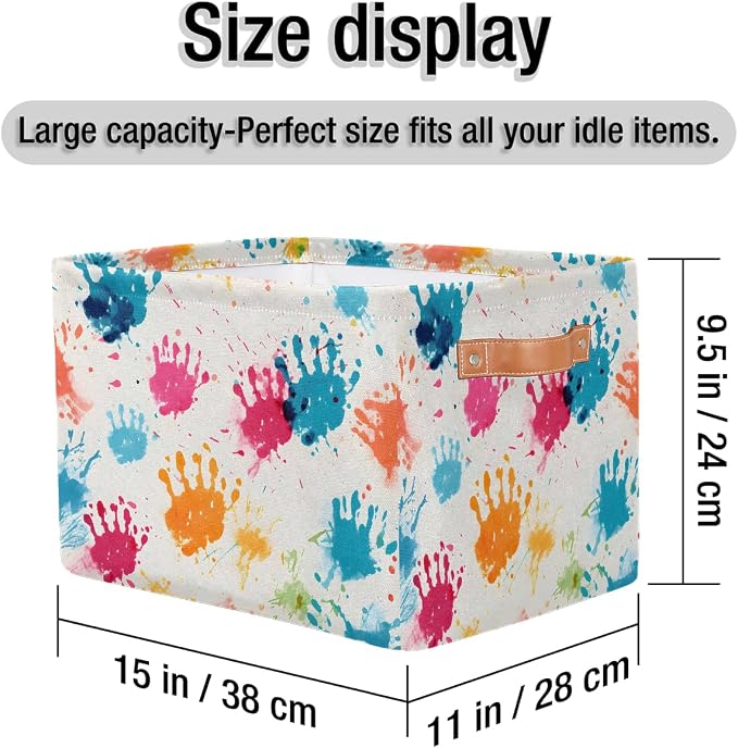 Cube Storage Bins for Shelves, Abstract Paint Splatter Collapsible Fabric Toys Storage Basket Box with Handles for Home Office Bedroom Closet