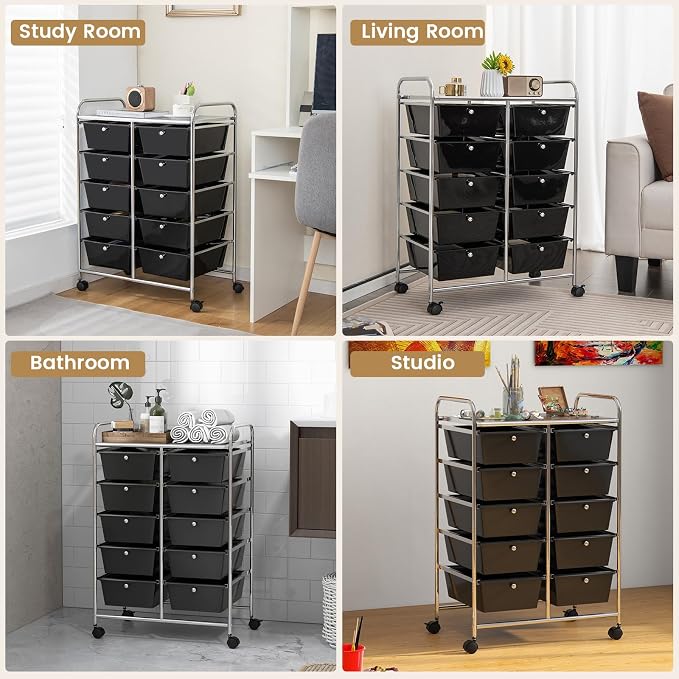Moccha Rolling Storage Cart with 10 Drawers - Under Desk Storage Drawers with wheels for Craft Art Supply Paper Salon, Storage Drawers Organizer for Classroom Office Movable Utility Cart