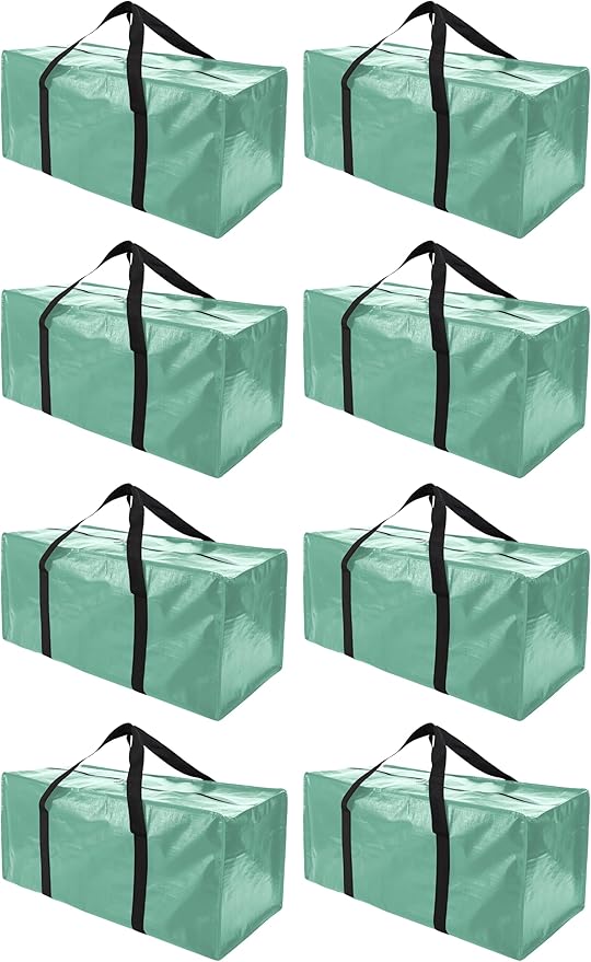 PANDA JOYS 8 Pack Extra Large Moving Bags with Zippers & Carrying Handles, Heavy-Duty Storage Tote for Space Saving Moving Storage, Fold Flat, Alternative to Box and Bin,Teal