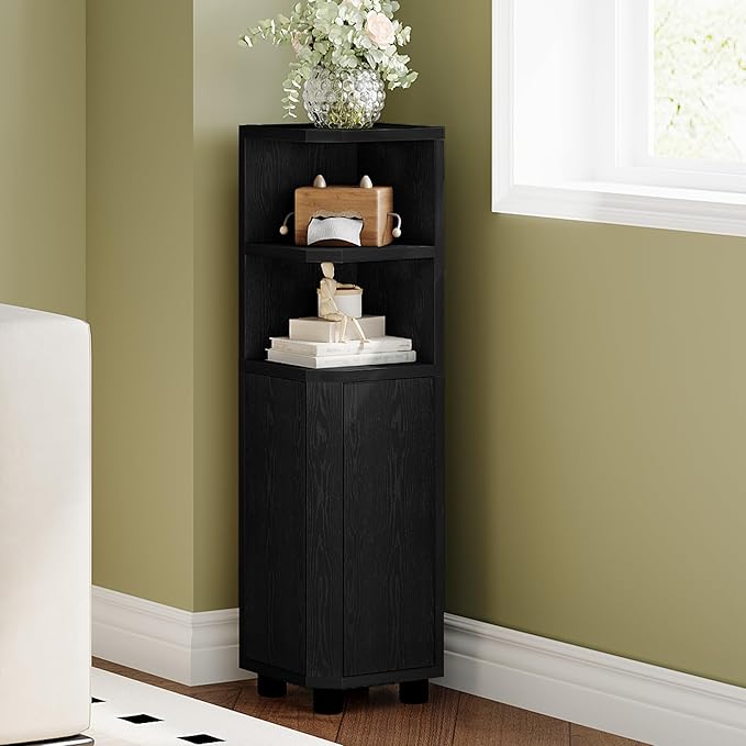 Hzuaneri Corner Cabinet, Small Bathroom Corner Cabinet with Doors | Narrow Storage Cabinets with Adjustable Shelves, Bathroom Organizers and Storage for Small Space, Black BC20004X