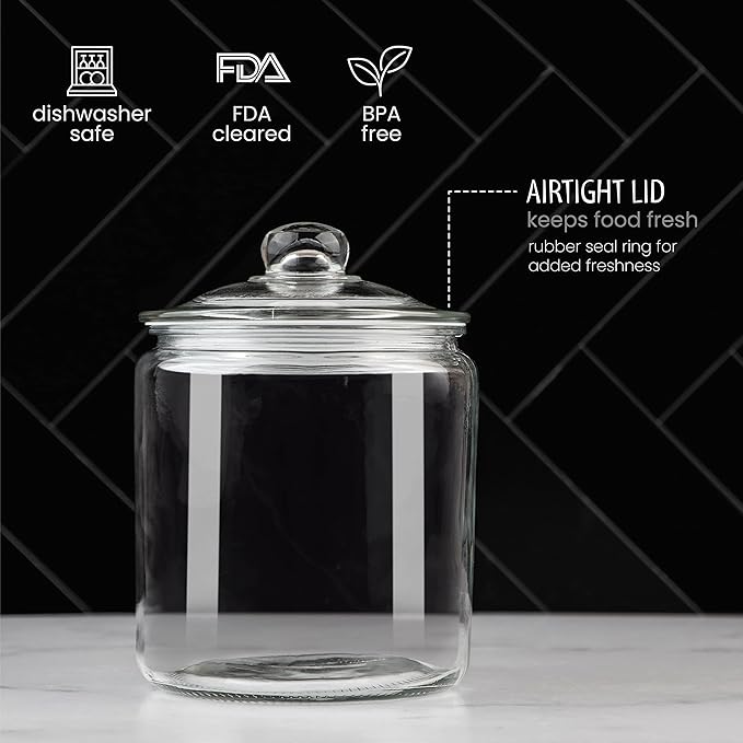 kitchentoolz 1 Gallon Glass Cookie Jar with Lid & Candy Jar | Glass Jars | Large Glass Jar with Lid | Gallon Glass Cookie Jars with Lids Airtight Food Storage Container & Apothecary Jars | Big Jar