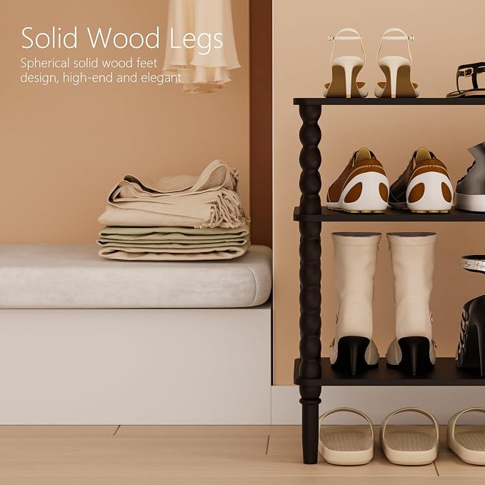 Veegle Shoe Rack,3 Tier Shoe Organizer Shelves,End Side Table,Black | Solid Wood Legs for Closet, Entryway, Garage & Corridor, Easy Assembly
