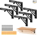 Ravinte Matte Black Folding Shelf Brackets, 10 Inch, 6 Pack | Collapsible Bracket Design, Table And Bench Support, Space-Saving Shelf Setup, For Worktops, Laundry Rooms, Garage Projects