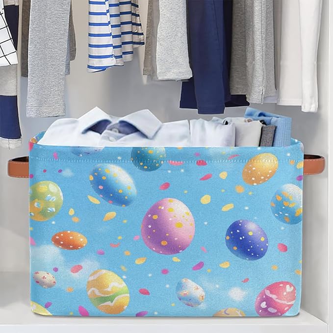 Rectangle Storage Baskets for Shelves, Easter Eggs Rubans Storage Cube Organizer Bins Collapsible Toy Basket for Nursery Home Room