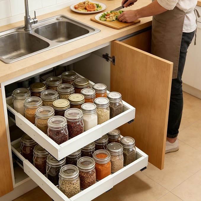 Pull Out Cabinet Organizer Telescopic Storage Basket | Slide Out Drawers for Home Pantry Laundry Apartment Dorm Corner Desk Dresser