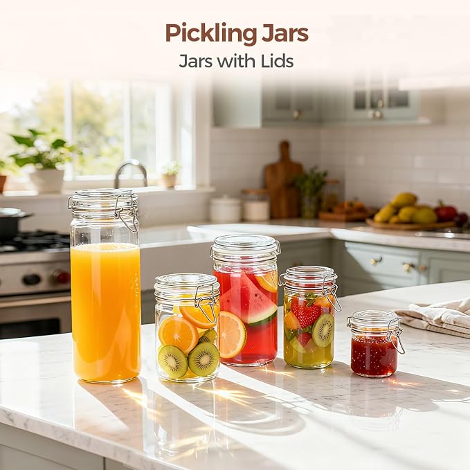ComSaf Small 16 oz Glass Jars with Airtight Lids 6 Pack Pickling Pantry | Sourdough starter, Overnight oats, Fermenting coffee spices, Pantry organization, Pickling fermenting, Clear glass