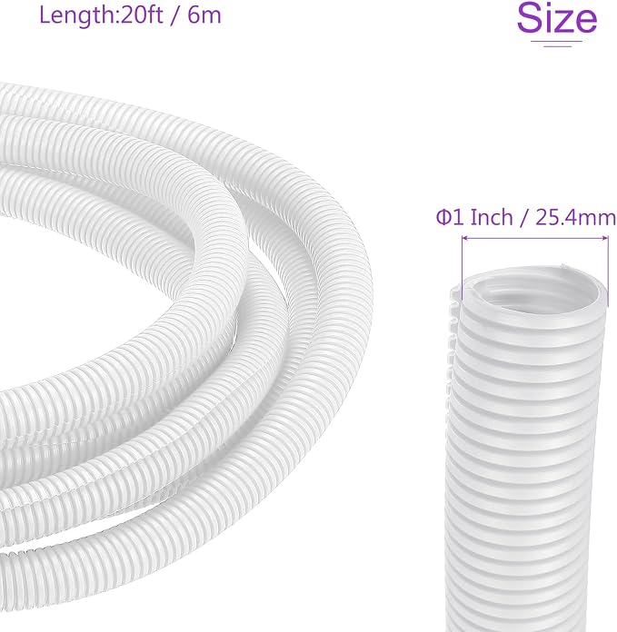 DMiotech 20ft Wire Loom Split Tubing 1 Inch(25.4mm) ID, Cord Protectors from Pet Flexible Conduit Cable Management for Office Home Garden, White