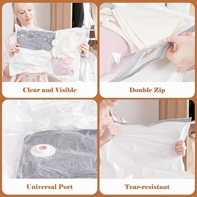 Vacbird Vacuum Seal Bags for Clothing, 16 Pack Vacuum Storage Bags with Rechargeable Cordless Air Pump(4J+4L+4M+4S), Space Saver Bags for Clothes Blanket Duvets Pillows Comforters Travel