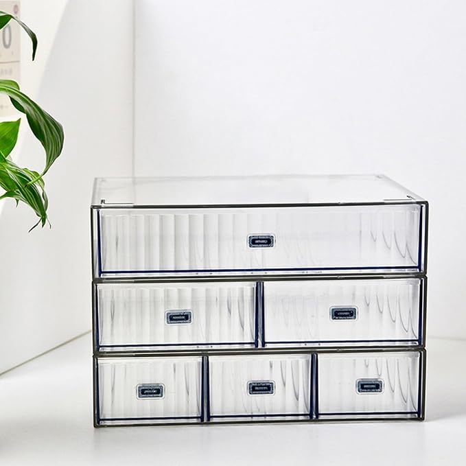 Desk Drawer Organizer, Stackable Office Supplies Desk Organizer, Plastic Plastic Storage Drawer, Desk Grocery Organizer For Stationery/Office Supplies (Clear, 3 Compartment)