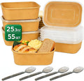 55Pcs 25.3oz Disposable Paper Bowls with Lids Meal Prep Containers | Disposable Kraft Paper Containers, Leak-Proof Microwave & Freezer Safe, for Takeout, Meal Prep, Lunch, Party