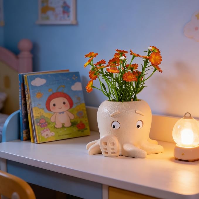 Octopus Pen Holder for Desk, Cute TPR Pencil Cup & Flower Pot, Holds 10 Pens, Drop-Resistant Desk Organizer for Kids Office Home, Creative Gift for Ocean Lovers