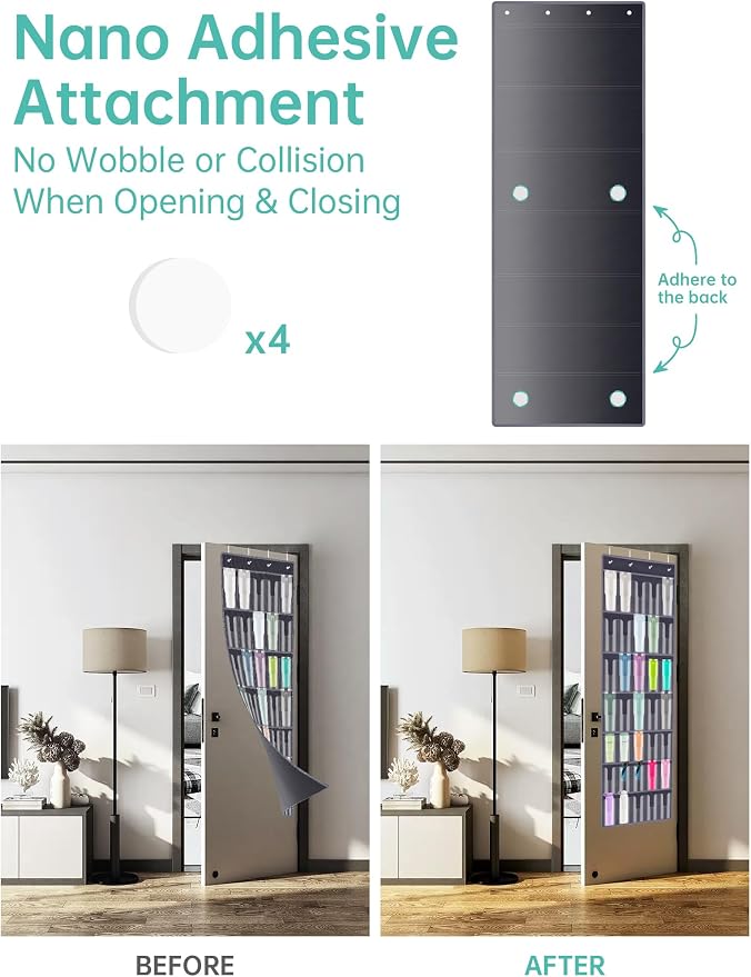 NiHome 35-Pocket Door Hanging Cup Organizer Fit for Stanley Tumbler 30 40oz | Large Capacity Over the Door Water Bottle Storage with Nano Tape, Waterproof Oxford Fabric, U-Shaped Handle Slots (Dark Gray)